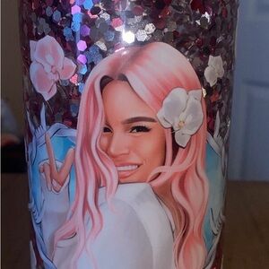 Pink Glitter Tumbler Karol g floral
